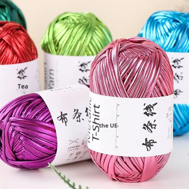 3PCS 300g Metallic T-shirt Yarn, Fabric Strip Handmade DIY Woven Crochet Bag Acrylic Blended Yarn No Pilling