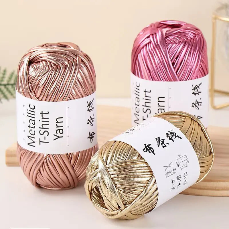 3PCS 300g Metallic T-shirt Yarn, Fabric Strip Handmade DIY Woven Crochet Bag Acrylic Blended Yarn No Pilling