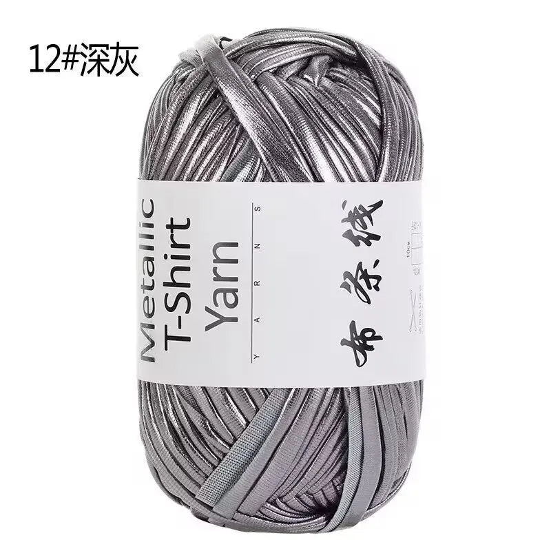 3PCS 300g Metallic T-shirt Yarn, Fabric Strip Handmade DIY Woven Crochet Bag Acrylic Blended Yarn No Pilling