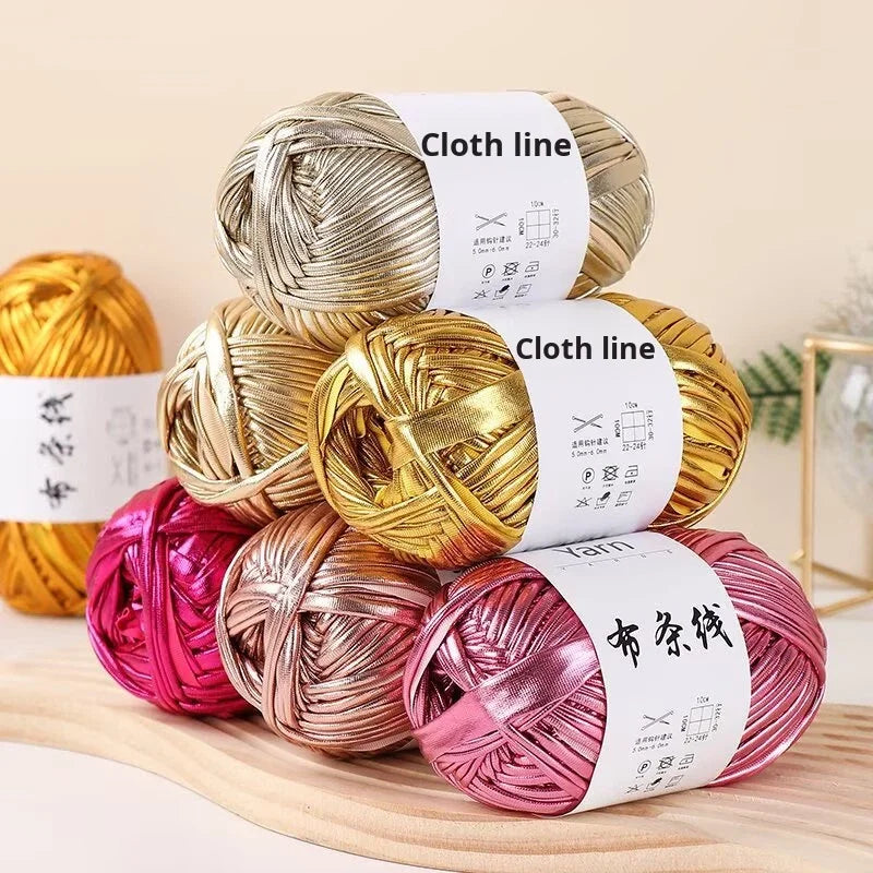 3PCS 300g Metallic T-shirt Yarn, Fabric Strip Handmade DIY Woven Crochet Bag Acrylic Blended Yarn No Pilling